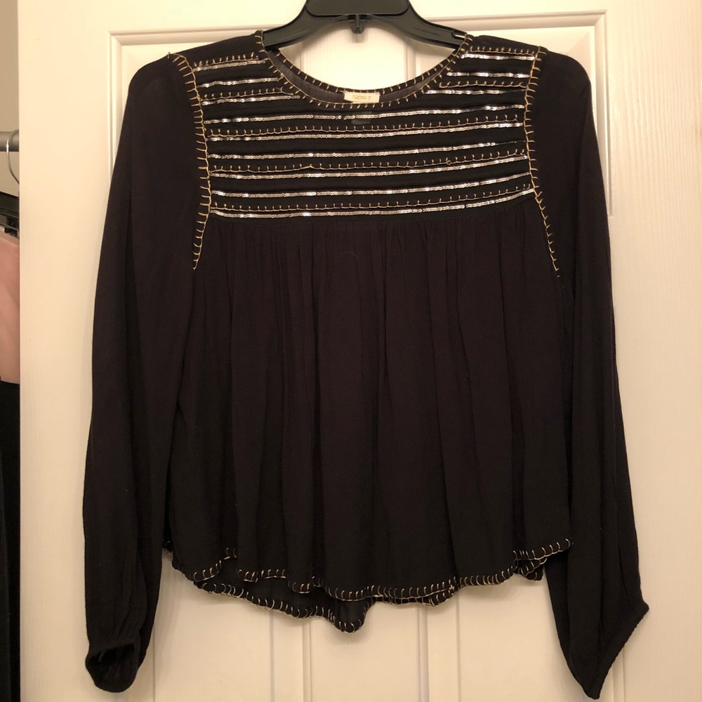 Sequence black and gold babydoll dress top